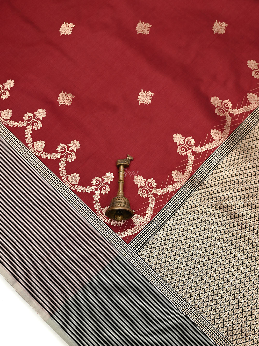 Maroon Booti Tussar Silk Handloom Banarasi Saree - Sacred Weaves