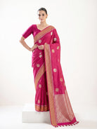 Dark Pink Booti Tussar Silk Handloom Banarasi Saree - Sacred Weaves
