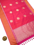 Dark Pink Booti Tussar Silk Handloom Banarasi Saree - Sacred Weaves
