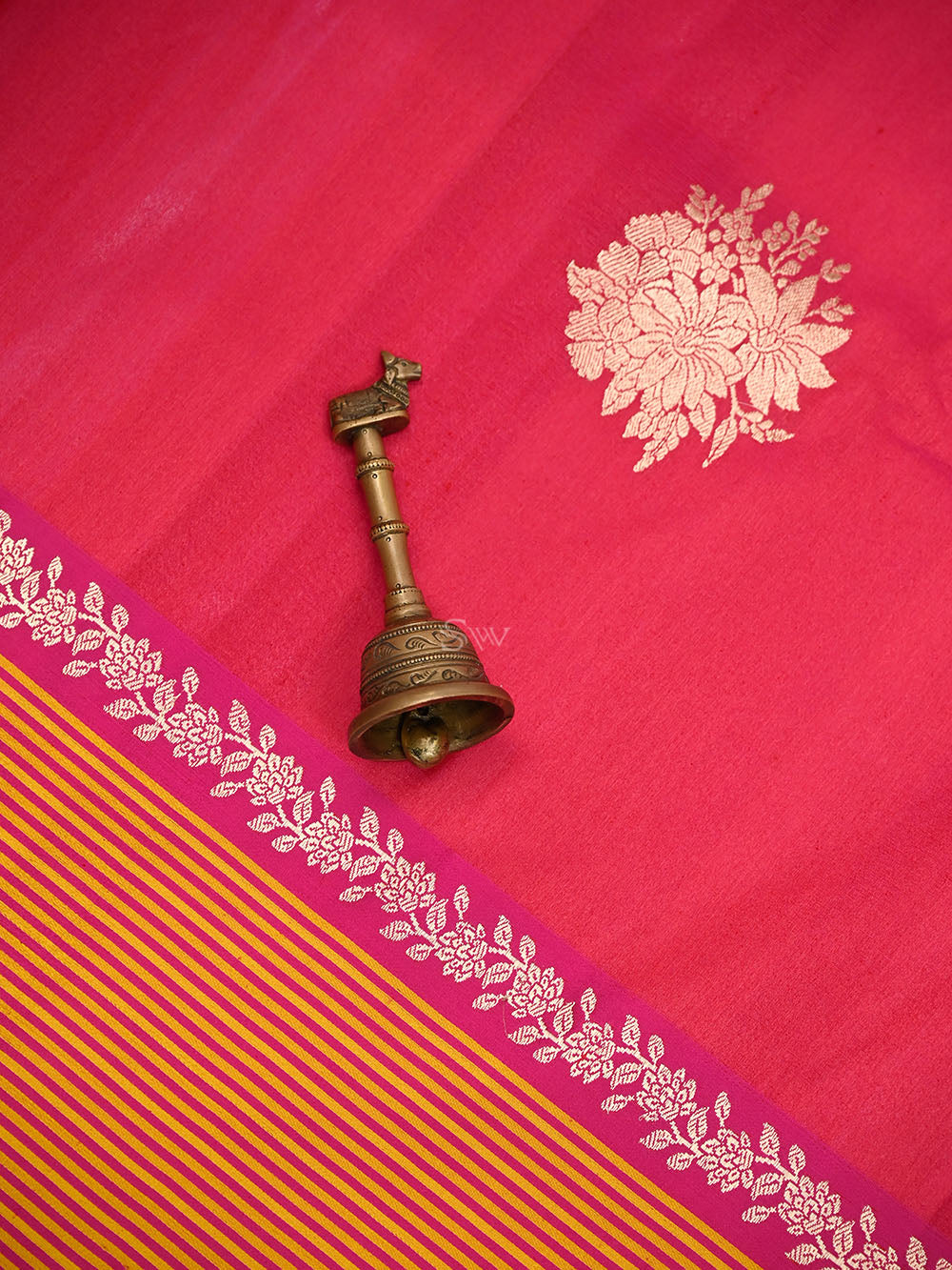 Dark Pink Booti Tussar Silk Handloom Banarasi Saree - Sacred Weaves