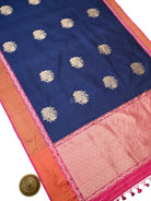 Navy Blue Booti Tussar Silk Handloom Banarasi Saree - Sacred Weaves