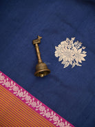 Navy Blue Booti Tussar Silk Handloom Banarasi Saree - Sacred Weaves