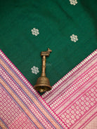 Bottle Green Booti Tussar Silk Handloom Banarasi Saree - Sacred Weaves