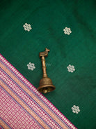 Bottle Green Booti Tussar Silk Handloom Banarasi Saree - Sacred Weaves