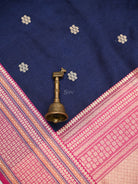 Navy Blue Booti Tussar Silk Handloom Banarasi Saree - Sacred Weaves