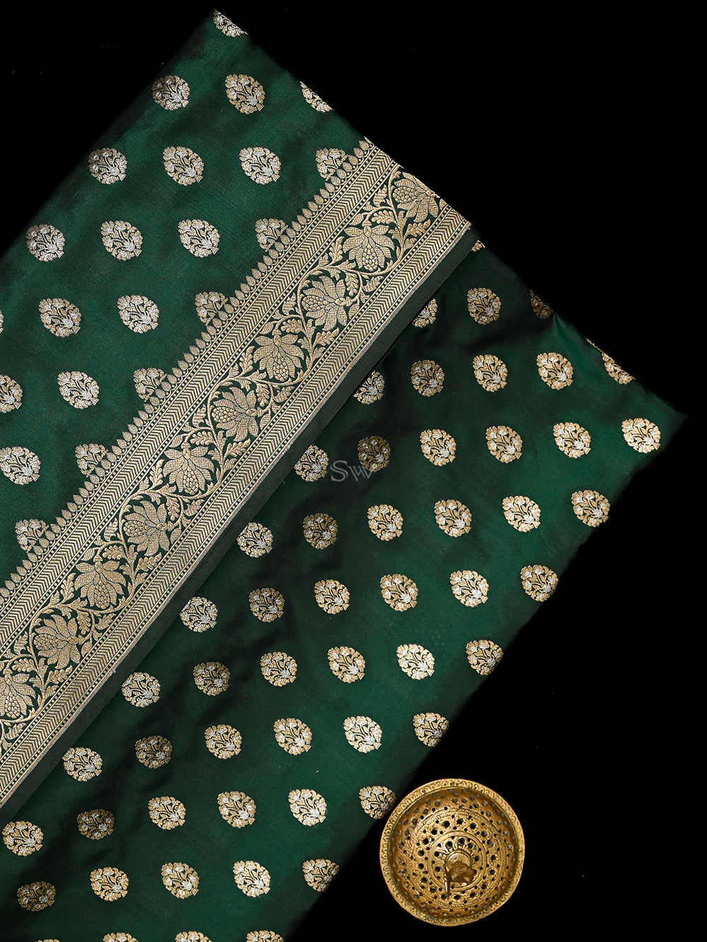 Bottle Green Booti Katan Silk Uppada Handloom Banarasi Saree