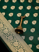 Bottle Green Booti Katan Silk Uppada Handloom Banarasi Saree - Sacred Weaves