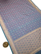 Blueish Grey Geometric Tanchoi Silk Handloom Banarasi Saree - Sacred Weaves