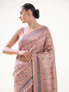 Beige Floral Tanchoi Silk Handloom Banarasi Saree - Sacred Weaves