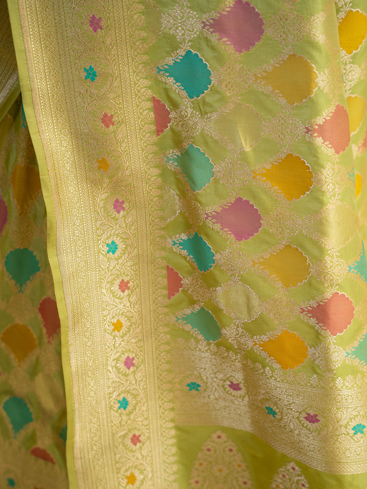 Pista Green Rangkat Katan Silk Handloom Banarasi Saree - Sacred Weaves