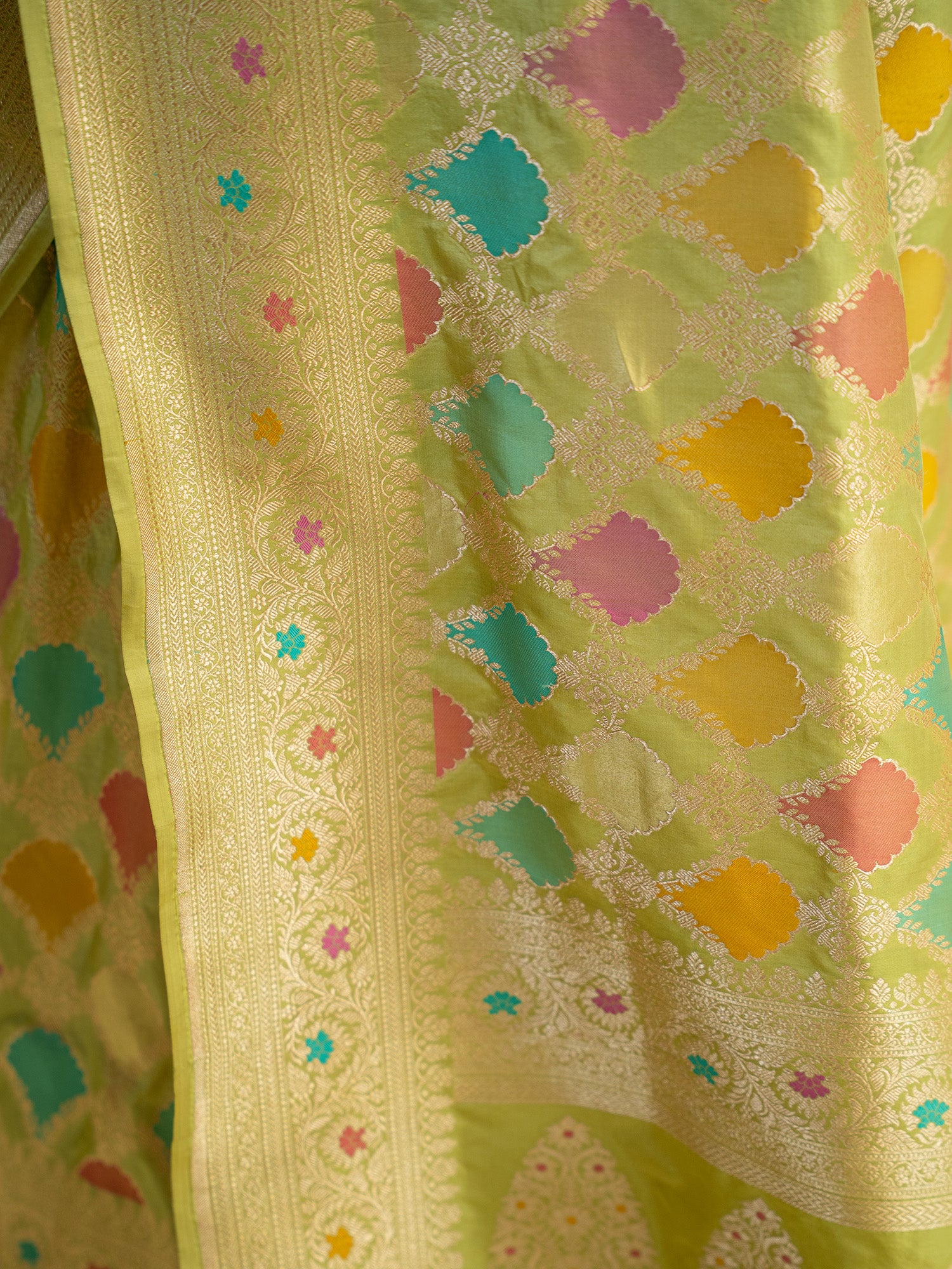 Pista Green Rangkat Katan Silk Handloom Banarasi Saree - Sacred Weaves