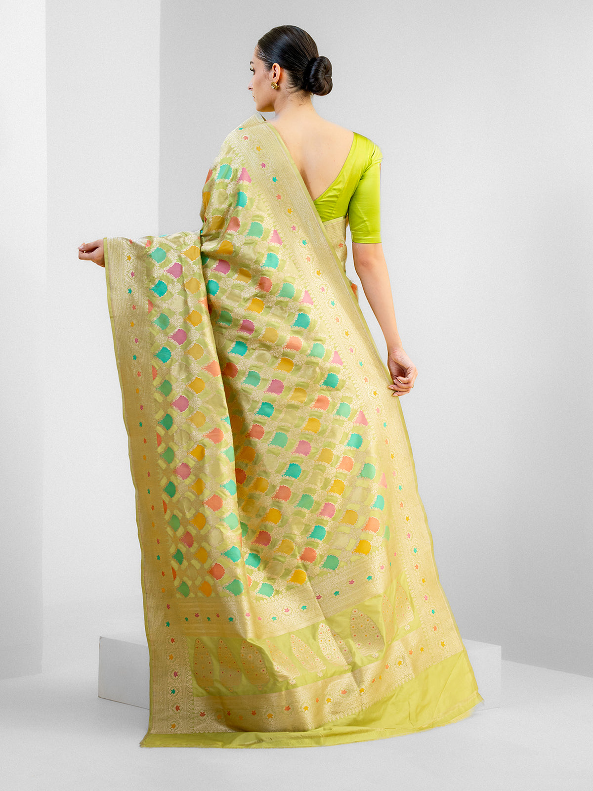 Pista Green Rangkat Katan Silk Handloom Banarasi Saree - Sacred Weaves