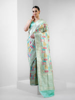 Mint Green Rangkat Katan Silk Handloom Banarasi Saree - Sacred Weaves