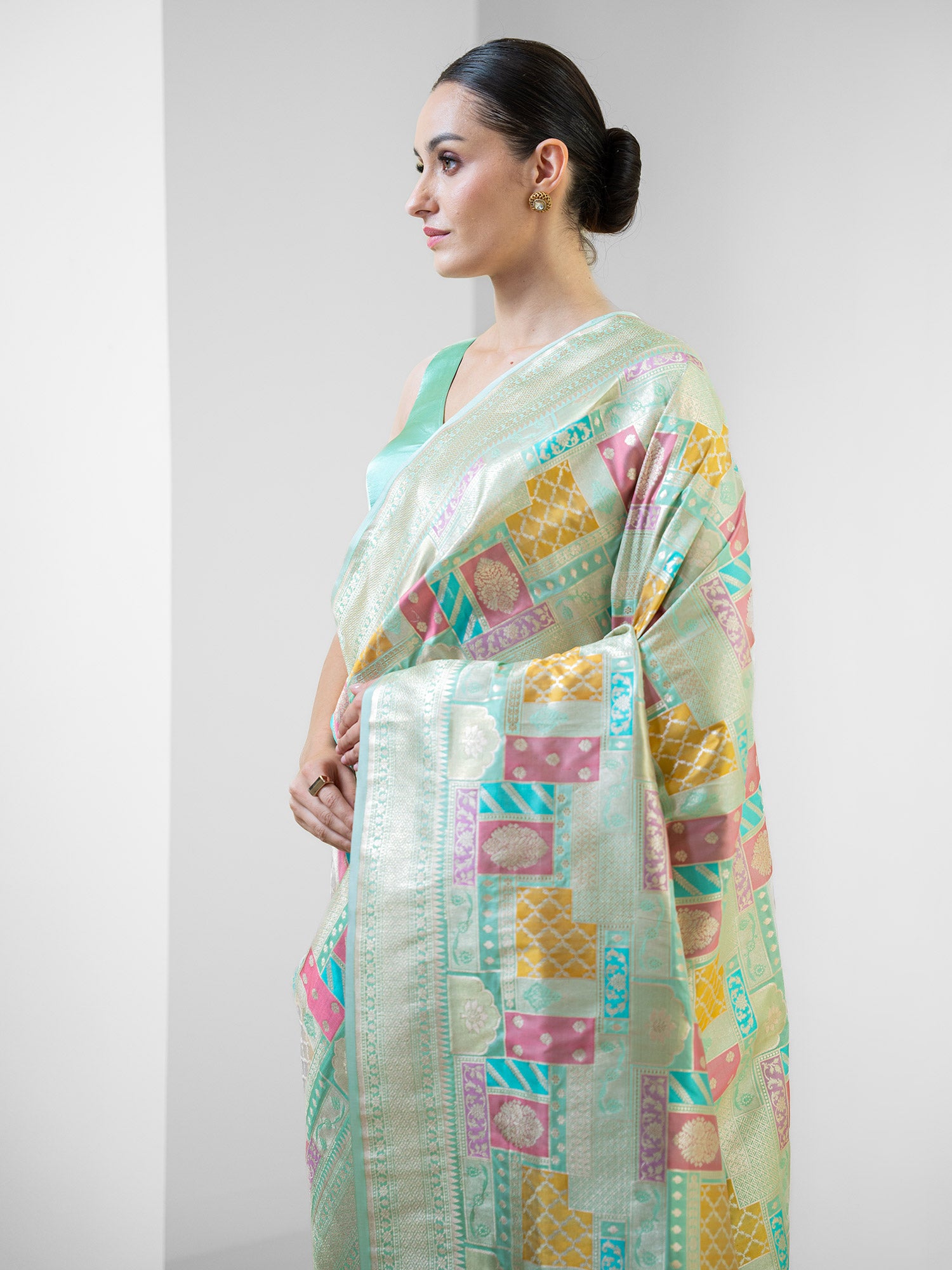 Mint Green Rangkat Katan Silk Handloom Banarasi Saree - Sacred Weaves