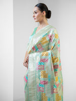 Mint Green Rangkat Katan Silk Handloom Banarasi Saree - Sacred Weaves