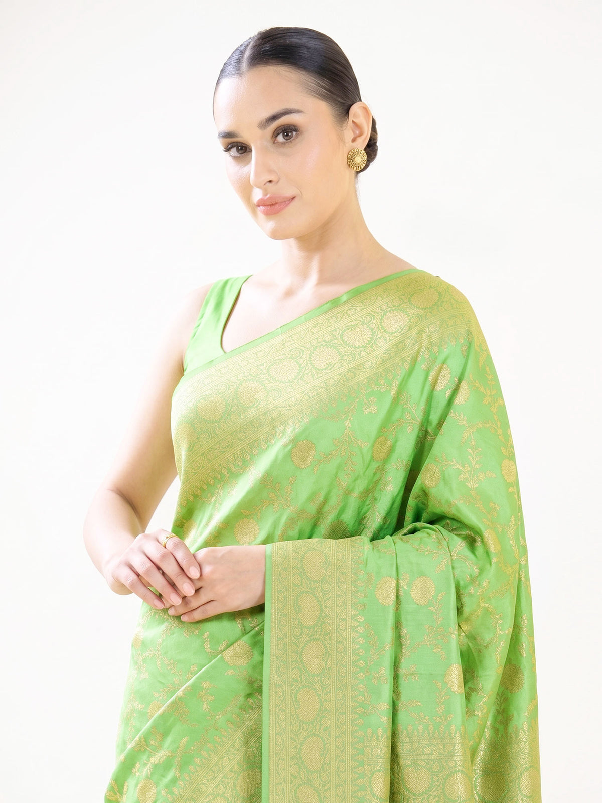 Pista Green Jaal Katan Silk Uppada Handloom Banarasi Saree - Sacred Weaves