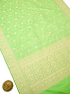 Pista Green Jaal Katan Silk Uppada Handloom Banarasi Saree - Sacred Weaves