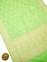 Pista Green Jaal Katan Silk Uppada Handloom Banarasi Saree - Sacred Weaves