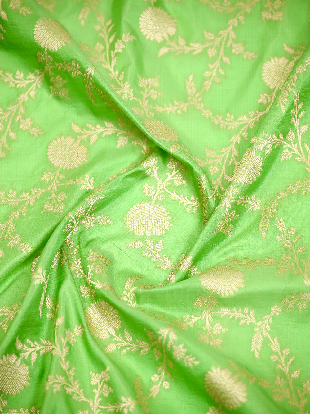 Pista Green Jaal Katan Silk Uppada Handloom Banarasi Saree - Sacred Weaves