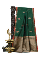 Bottle Green Booti Chanderi Silk Handloom Banarasi Saree - Sacred Weaves