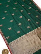 Bottle Green Booti Chanderi Silk Handloom Banarasi Saree - Sacred Weaves