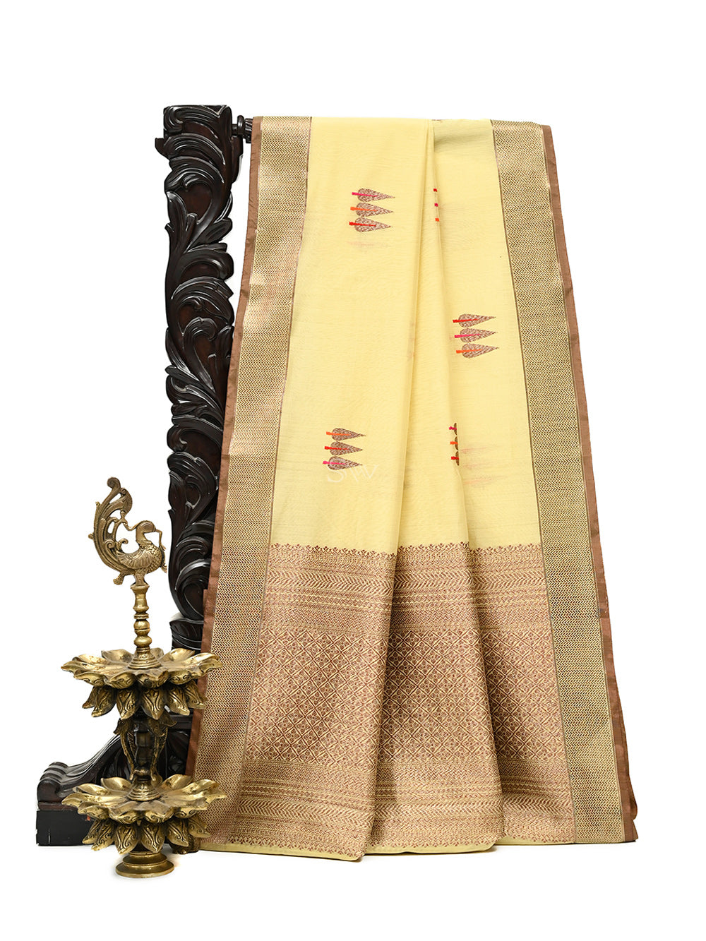 Pastel Yellow Booti Chanderi Silk Handloom Banarasi Saree