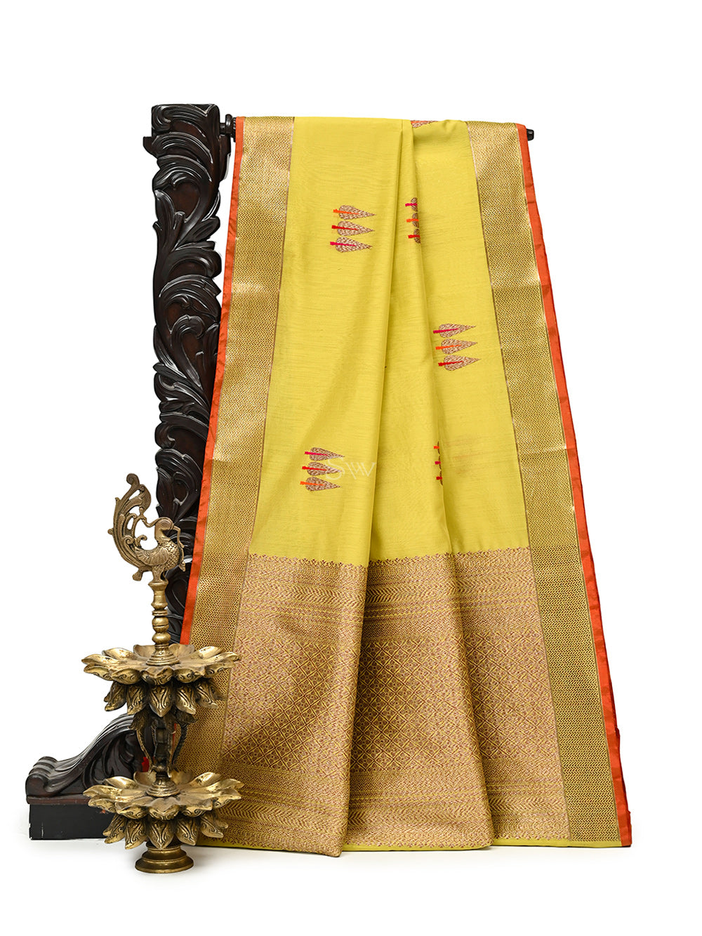 Olive Yellow Booti Chanderi Silk Handloom Banarasi Saree
