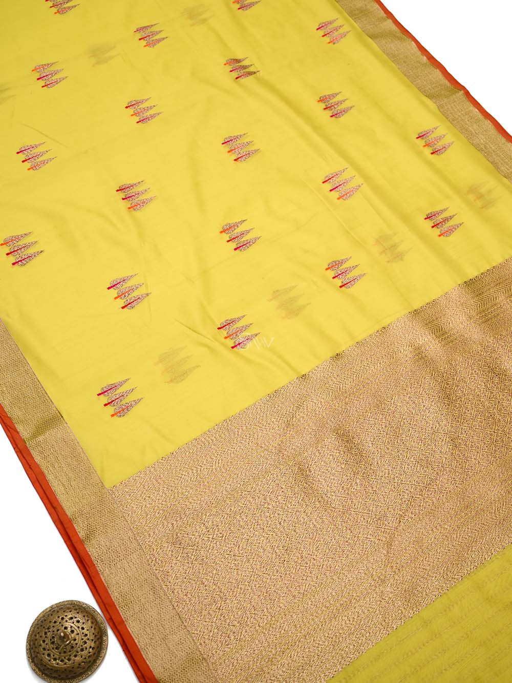 Olive Yellow Booti Chanderi Silk Handloom Banarasi Saree