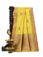 Olive Yellow Booti Chanderi Silk Handloom Banarasi Saree