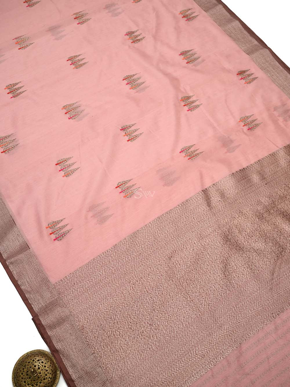 Pastel Pink Booti Chanderi Silk Handloom Banarasi Saree