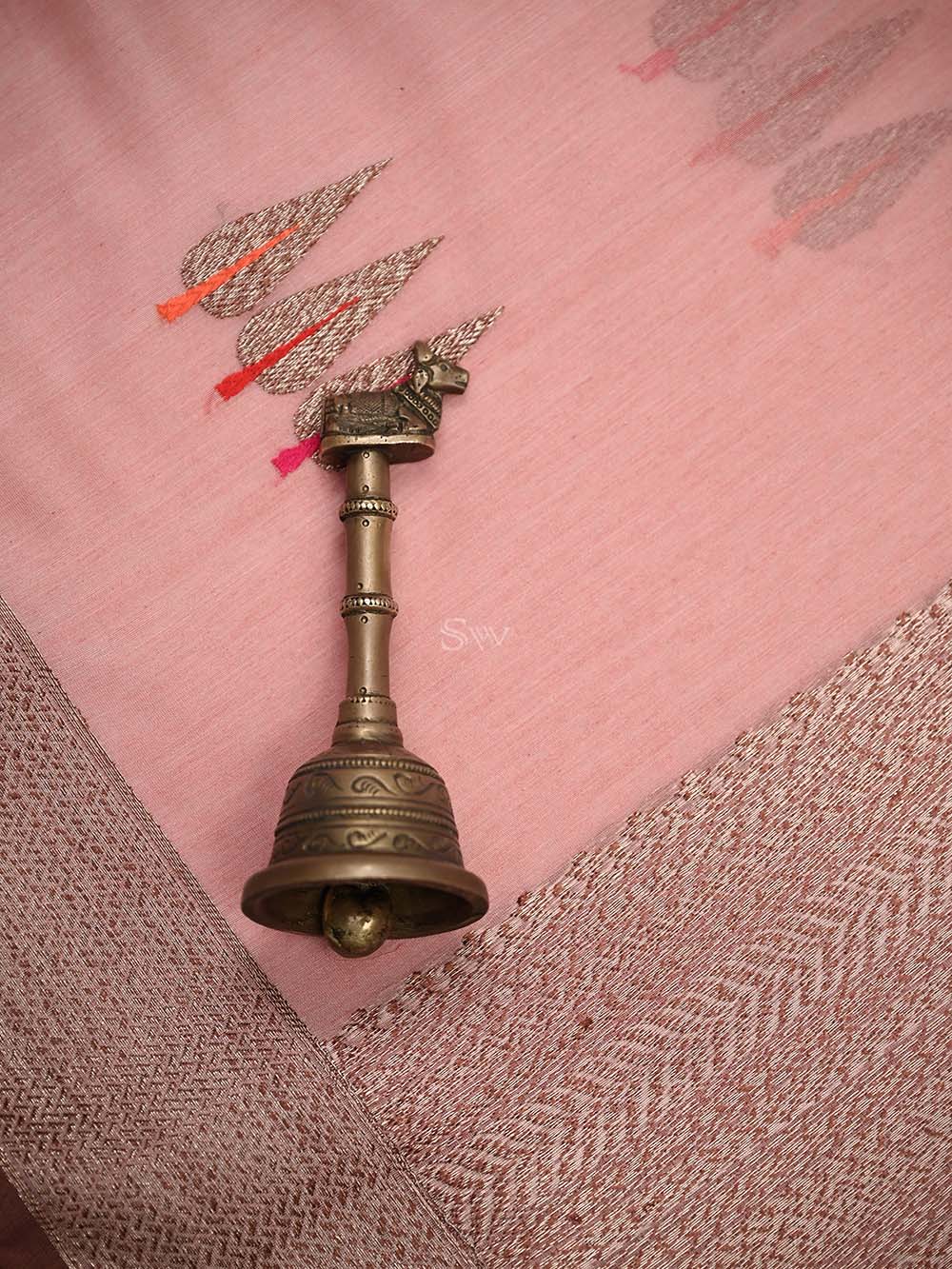 Pastel Pink Booti Chanderi Silk Handloom Banarasi Saree