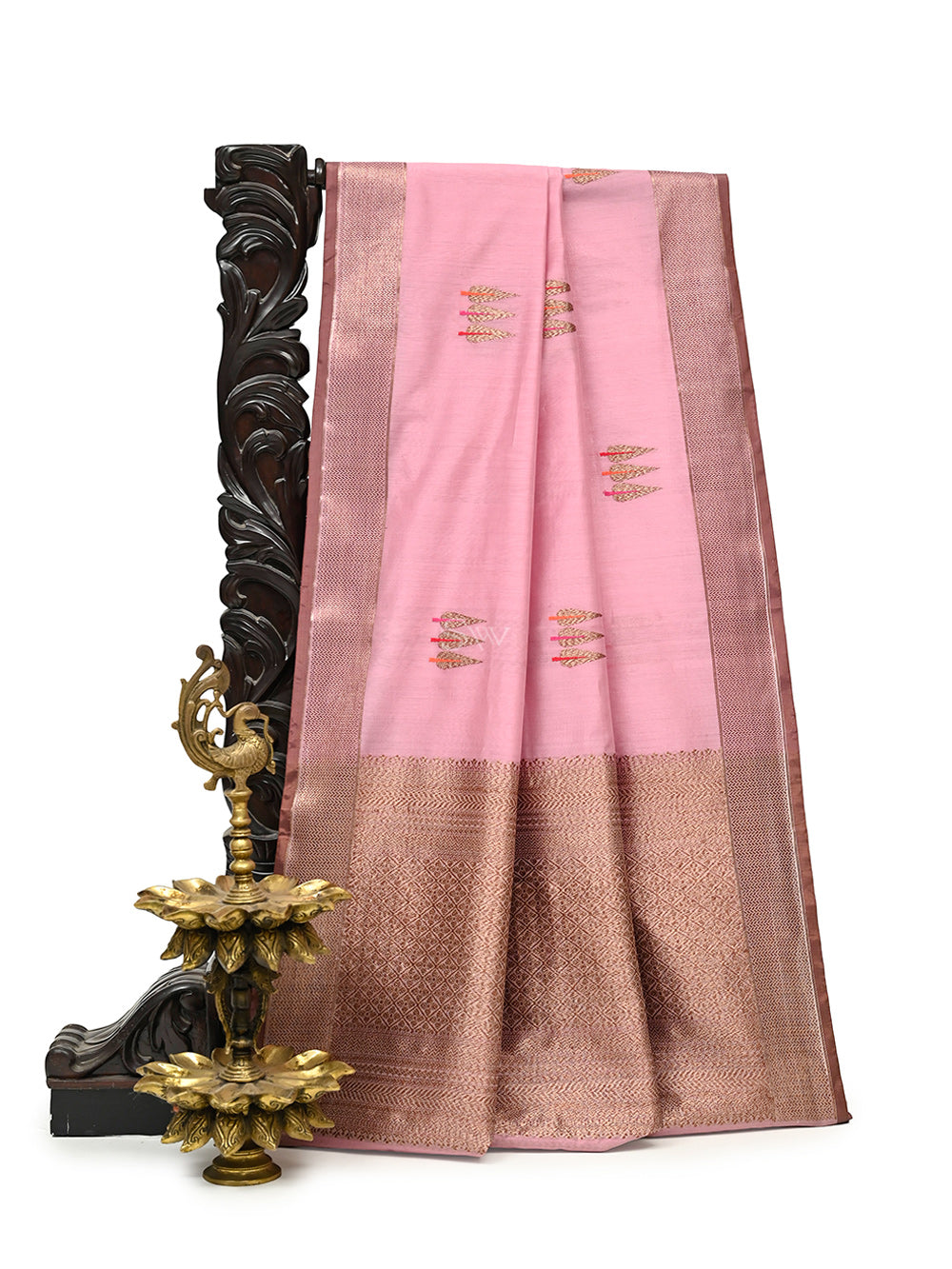 Pastel Pink Booti Chanderi Silk Handloom Banarasi Saree