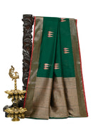 Bottle Green Booti Chanderi Silk Handloom Banarasi Saree - Sacred Weaves