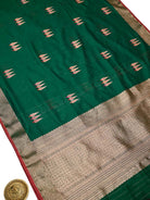 Bottle Green Booti Chanderi Silk Handloom Banarasi Saree - Sacred Weaves