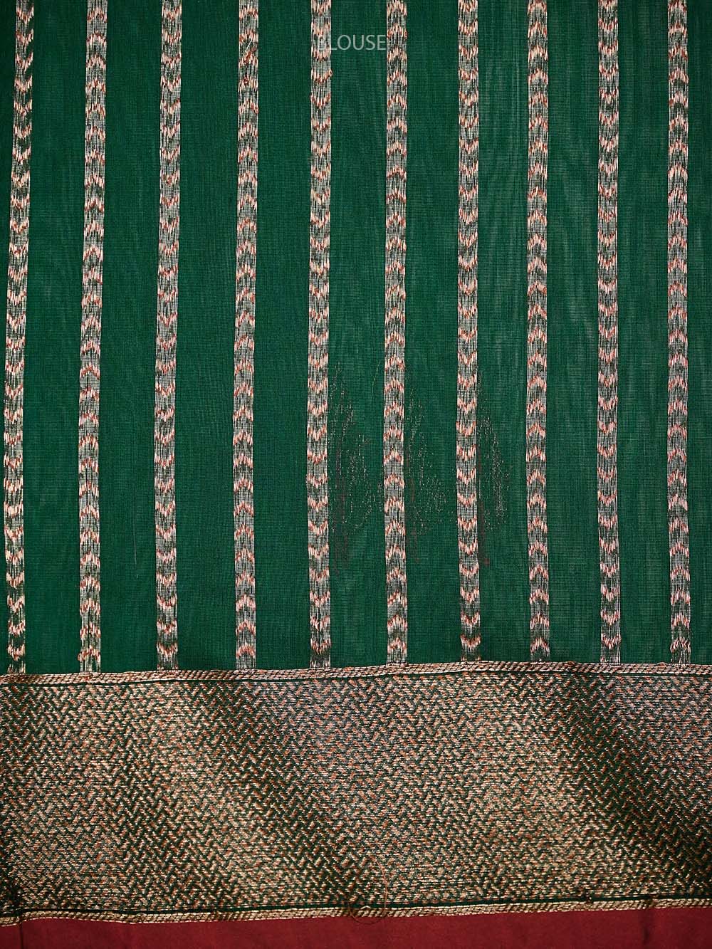 Bottle Green Booti Chanderi Silk Handloom Banarasi Saree - Sacred Weaves