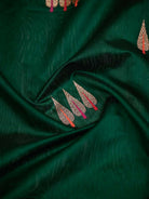 Bottle Green Booti Chanderi Silk Handloom Banarasi Saree - Sacred Weaves