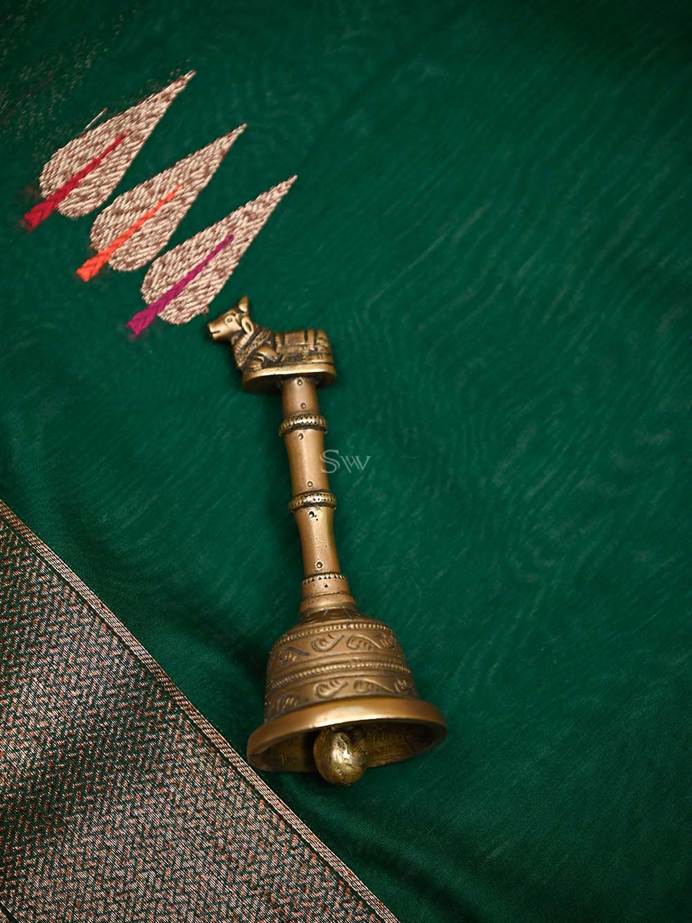 Bottle Green Booti Chanderi Silk Handloom Banarasi Saree - Sacred Weaves