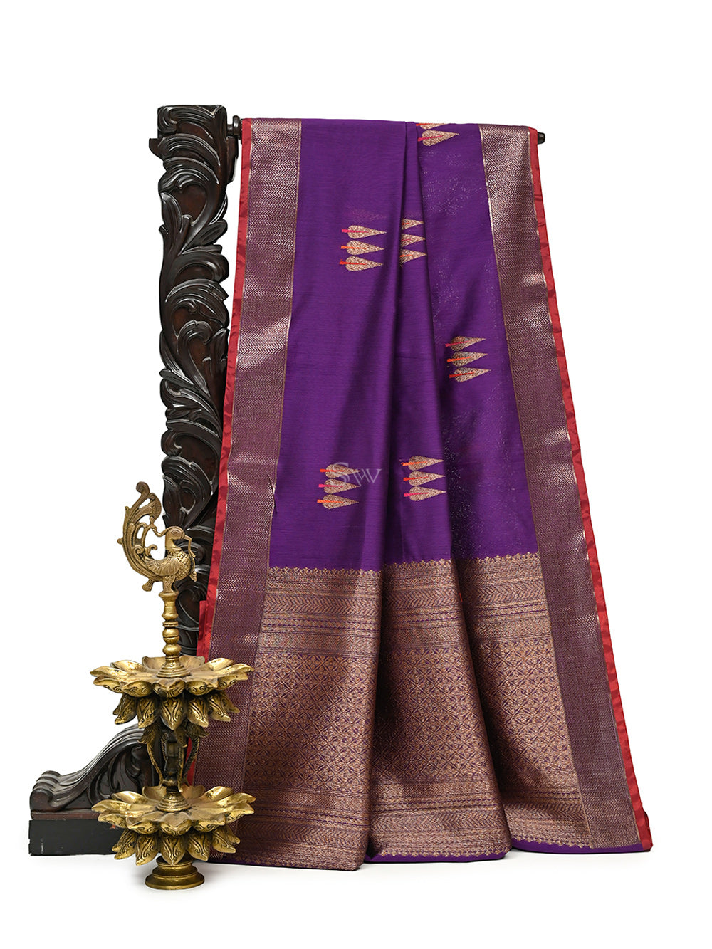 Purple Booti Chanderi Silk Handloom Banarasi Saree - Sacred Weaves