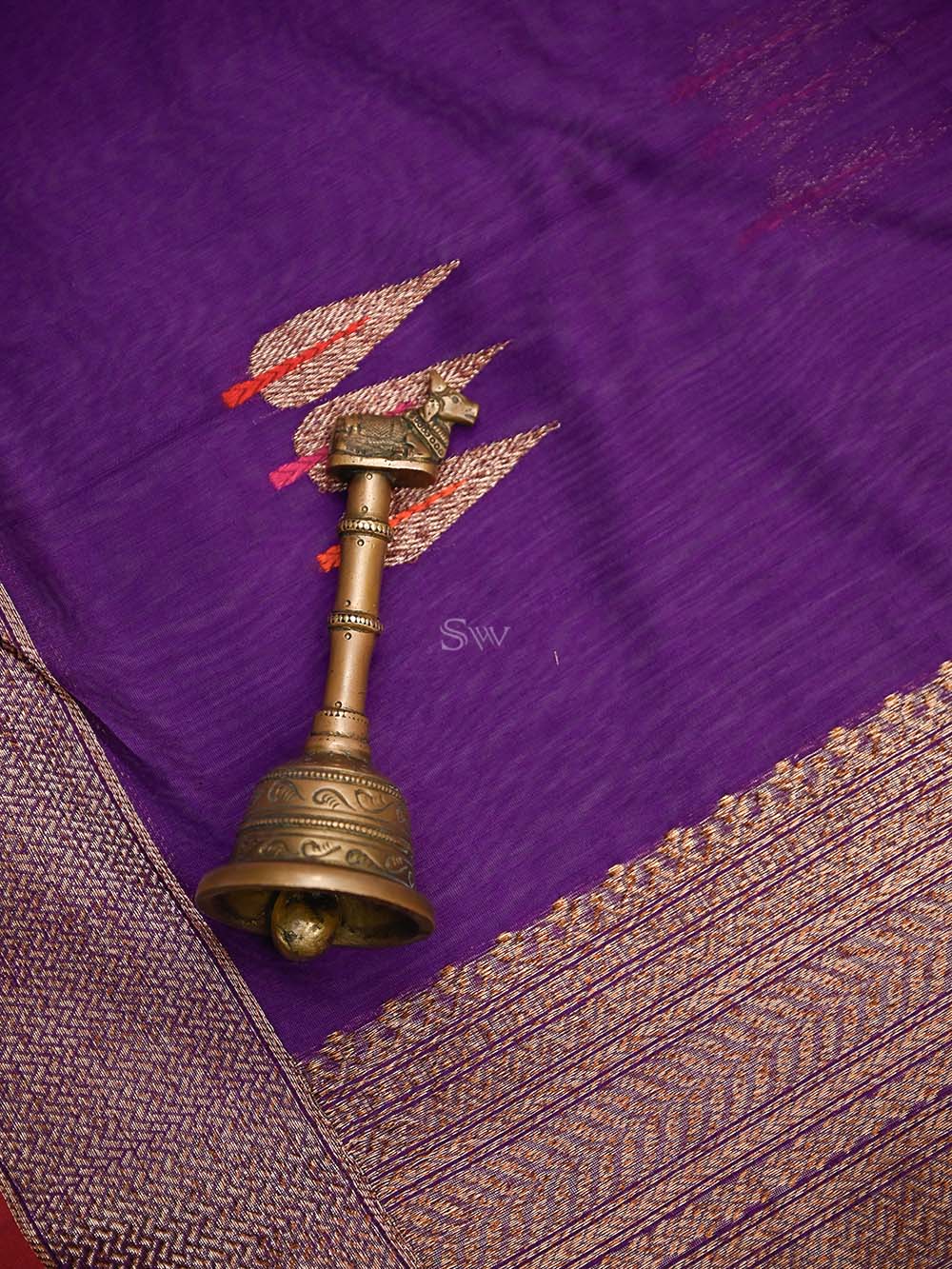 Purple Booti Chanderi Silk Handloom Banarasi Saree - Sacred Weaves