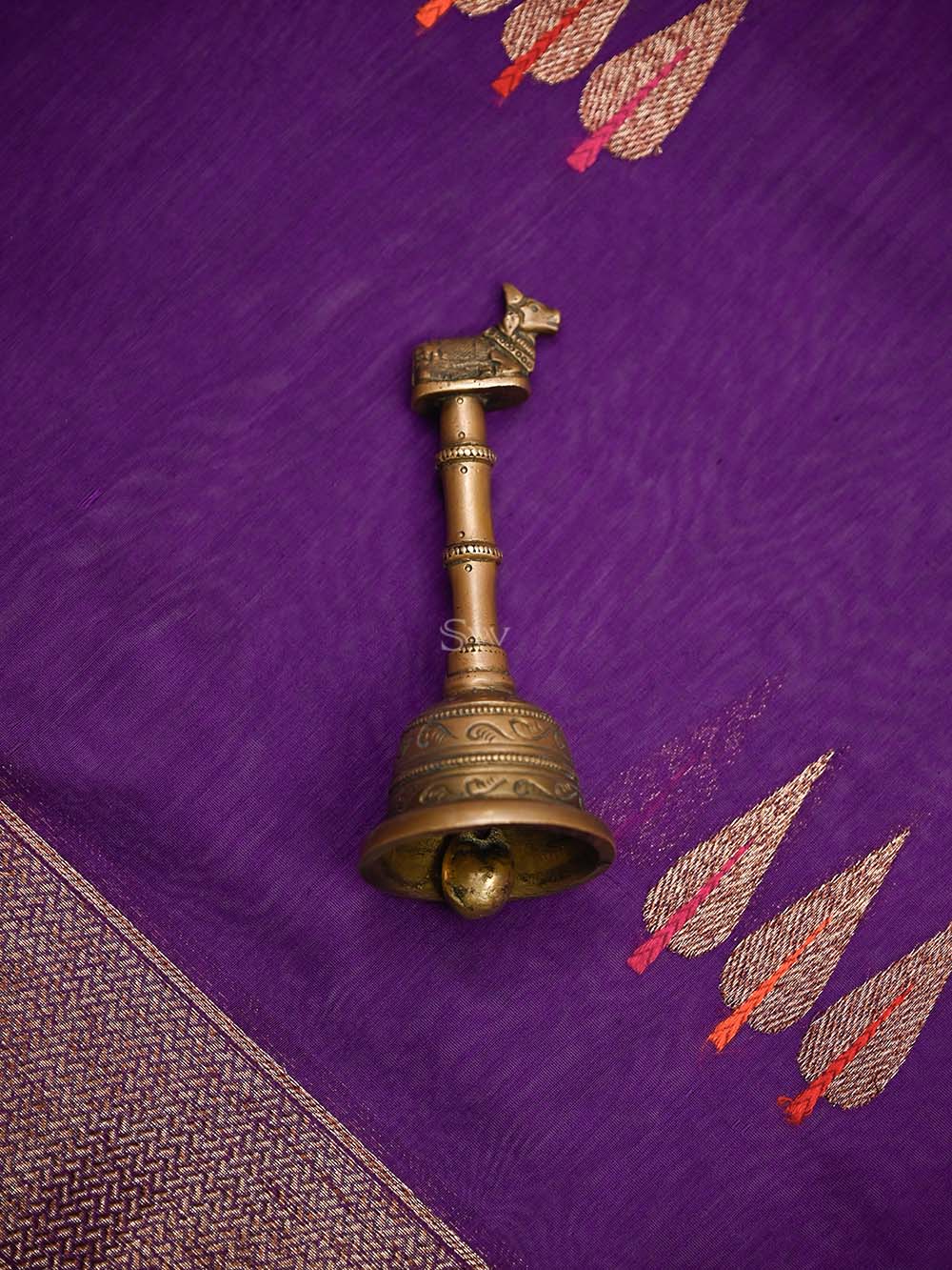 Purple Booti Chanderi Silk Handloom Banarasi Saree - Sacred Weaves