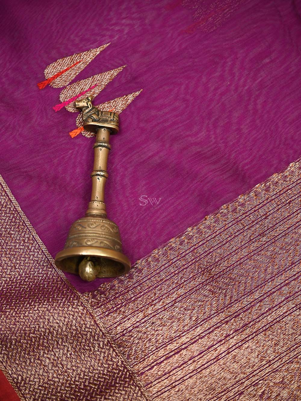 Wine Booti Chanderi Silk Handloom Banarasi Saree - Sacred Weaves