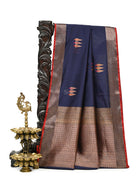 Navy Blue Booti Chanderi Silk Handloom Banarasi Saree - Sacred Weaves
