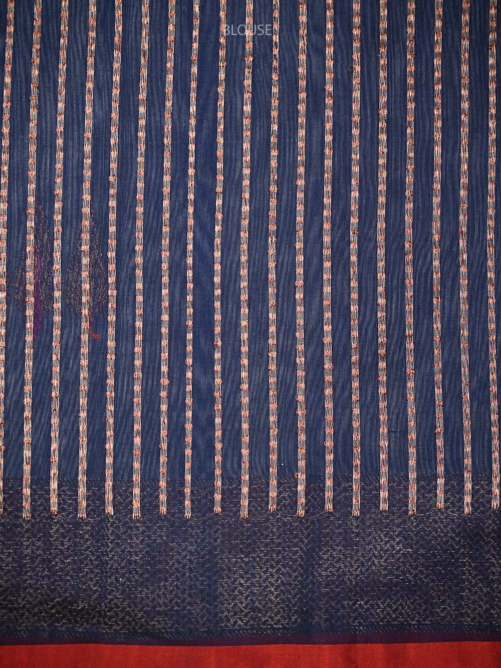 Navy Blue Booti Chanderi Silk Handloom Banarasi Saree - Sacred Weaves