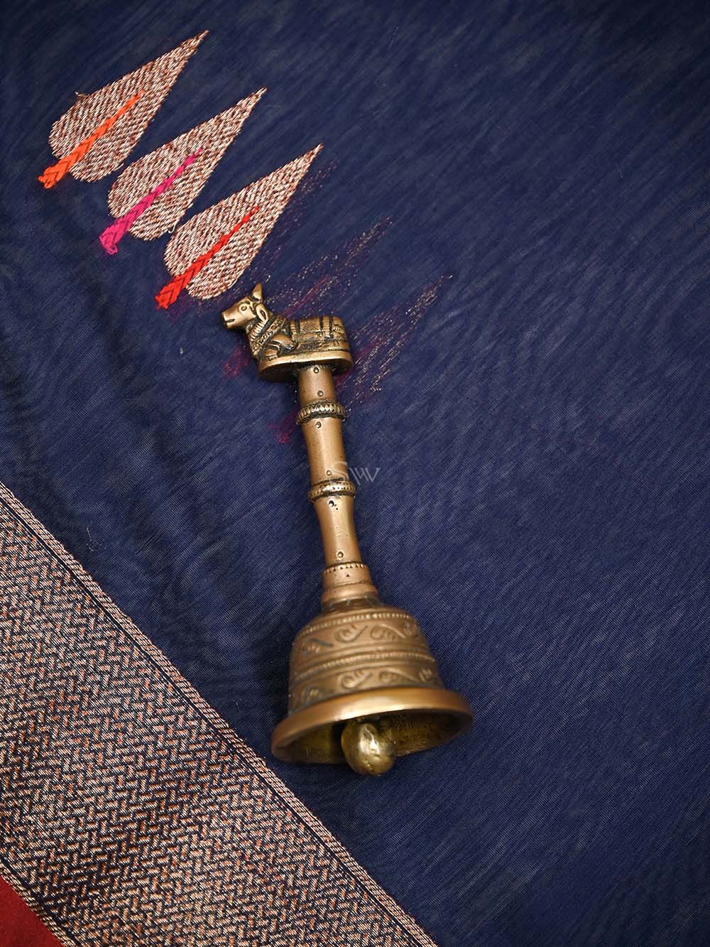 Navy Blue Booti Chanderi Silk Handloom Banarasi Saree - Sacred Weaves