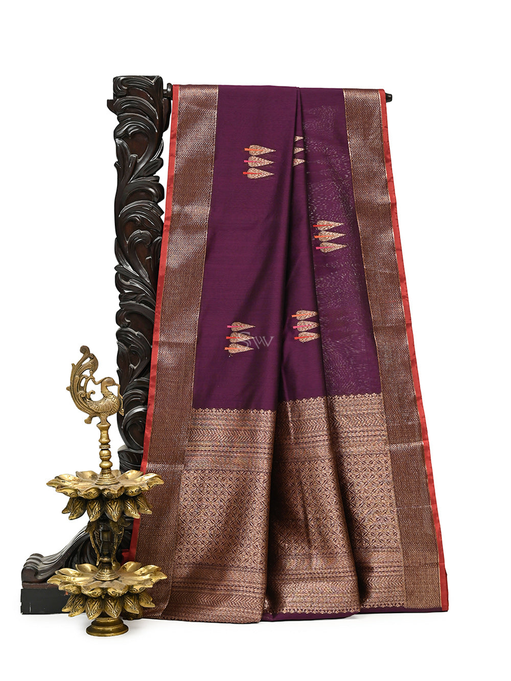 Wine Booti Chanderi Silk Handloom Banarasi Saree - Sacred Weaves