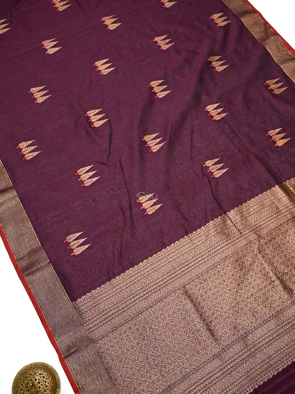 Wine Booti Chanderi Silk Handloom Banarasi Saree - Sacred Weaves