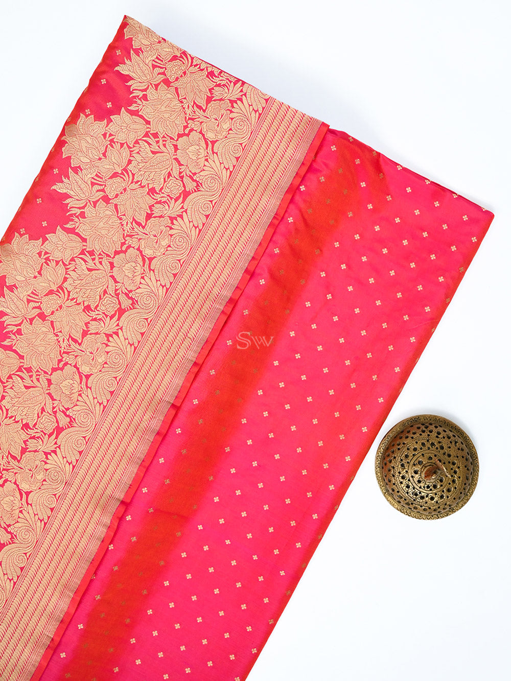 Pink Orange Booti Katan Silk Handloom Banarasi Saree - Sacred Weaves