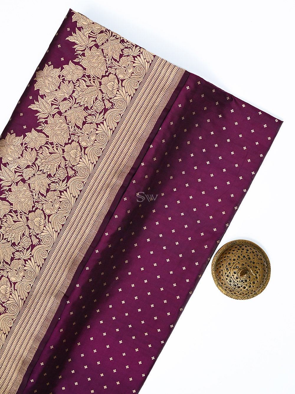 Dark Wine Booti Katan Silk Handloom Banarasi Saree - Sacred Weaves