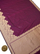 Dark Wine Booti Katan Silk Handloom Banarasi Saree - Sacred Weaves