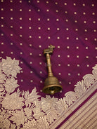Dark Wine Booti Katan Silk Handloom Banarasi Saree - Sacred Weaves